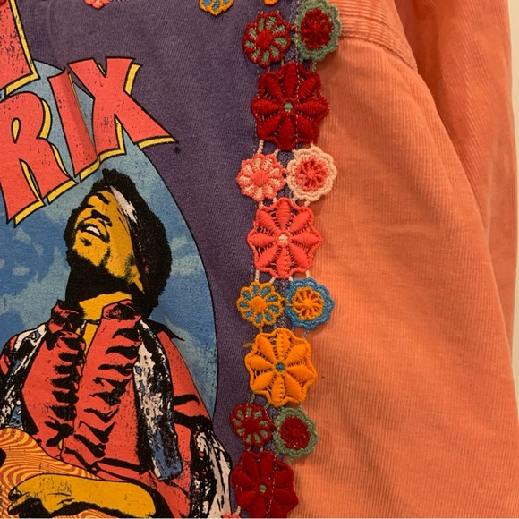 Custom Women’s Jimi Hendrix Upcycled Salmon Corduroy Pearl Snap Shirt - Picture 4 of 9